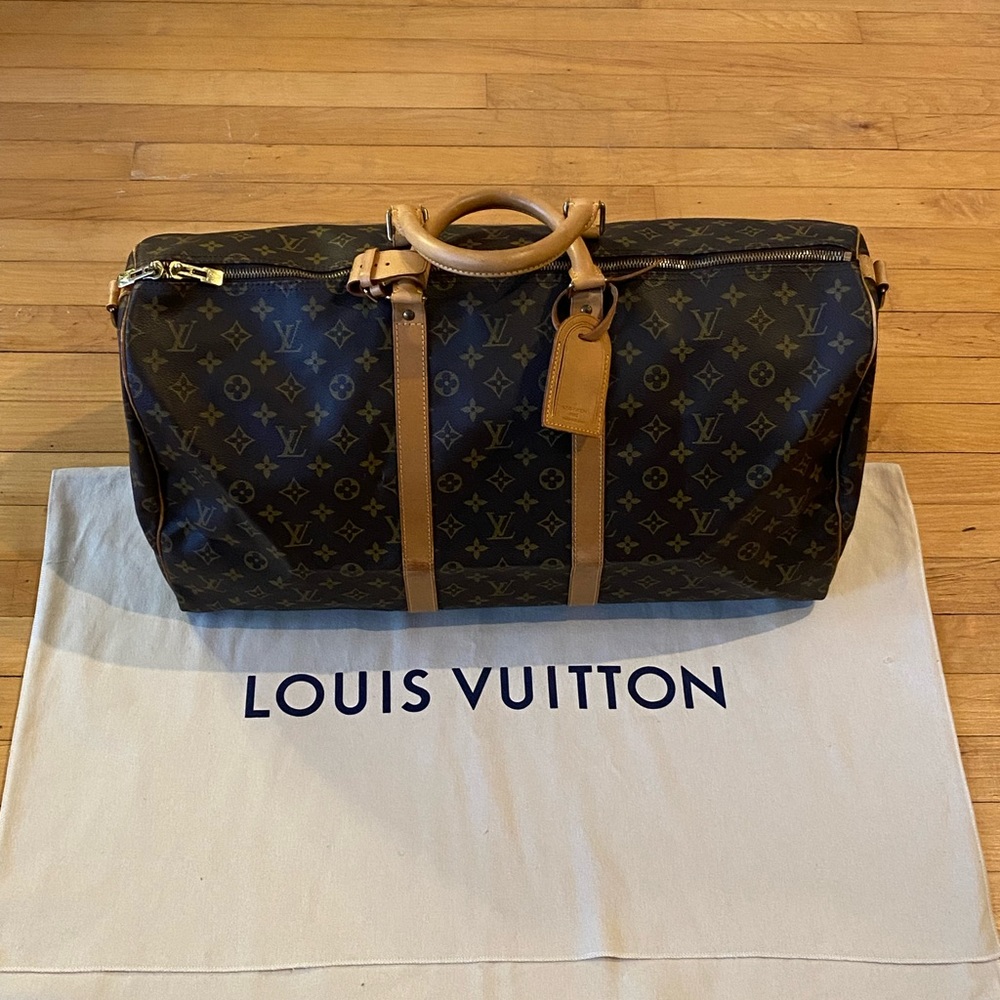 Authentic Louis Vuitton Monogram Keepall 55 Bandouliere Travel Duffle Boston Bag